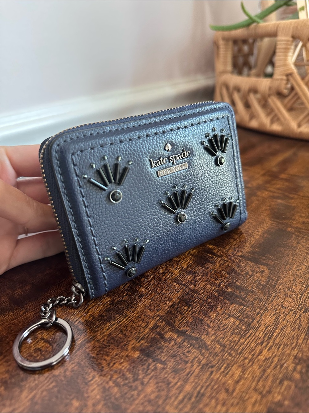 Kate Spade New York Navy Embellished Zip Wallet